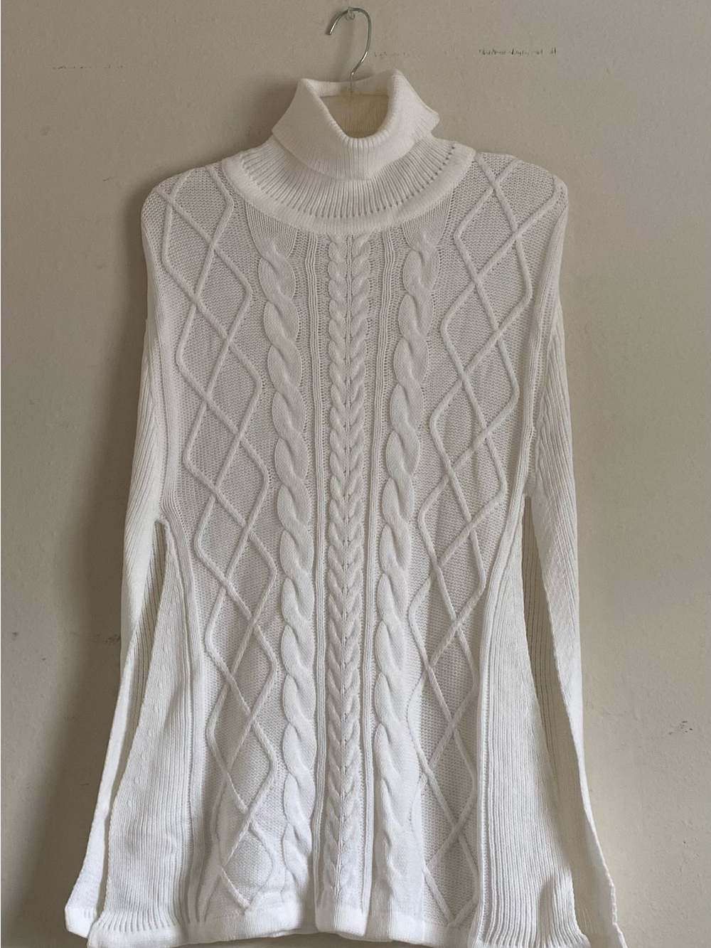 Classic White Cable Knit Turtleneck Sweater